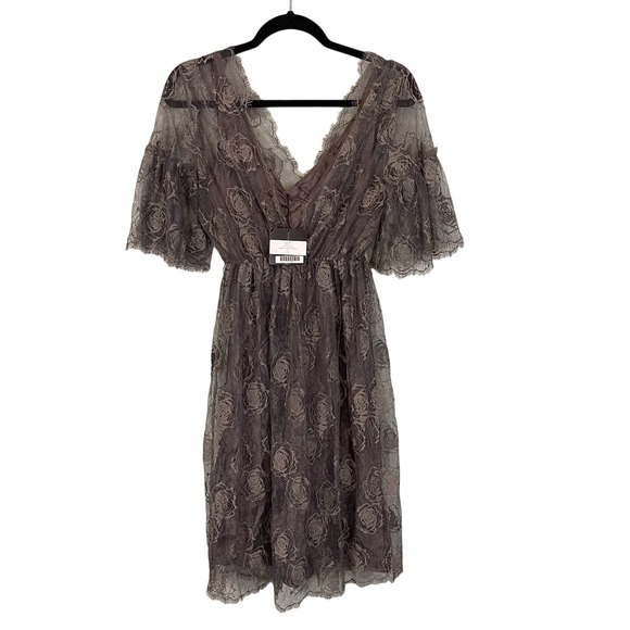 ROBERT RODRIGUEZ Lace Dress Womens M Lined Silk Mini Granite Emerald Green USA - Picture 1 of 11